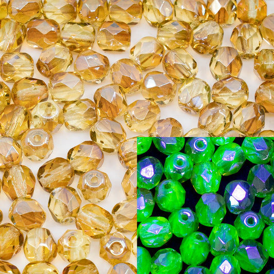 OUTLET 10 grams Faceted Round Fire Polished Beads, 4 x 4 mm, Transparent Yellow 22501 (80130-22501), Glass, Czech Republic