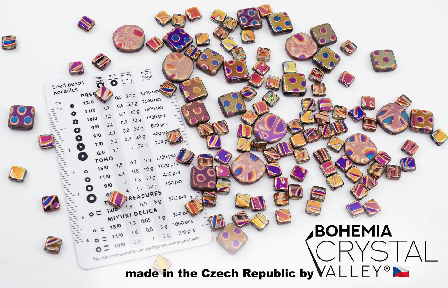 Mix of Unique Czech Bohemia Glass Pressed Beads, Violet Pink Vitrail Sliperit, Patterned, Matte and Glossy, FAN-01