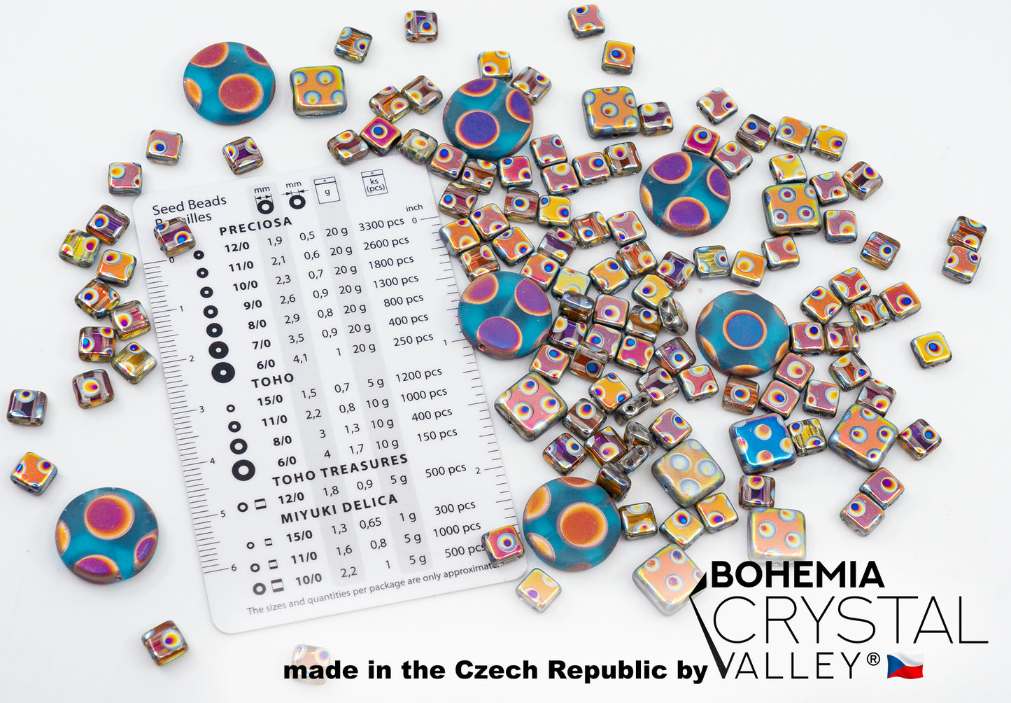 Mix of Unique Czech Bohemia Glass Pressed Beads, Blue Violet Pink Vitrail Sliperit, Dot Patterned, Matte and Glossy, FAN-02