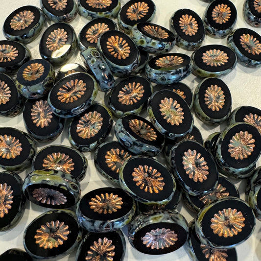 台切猕猴桃珠，黑色石灰华铜衬里（23980-86800-54307），玻璃，捷克共和国