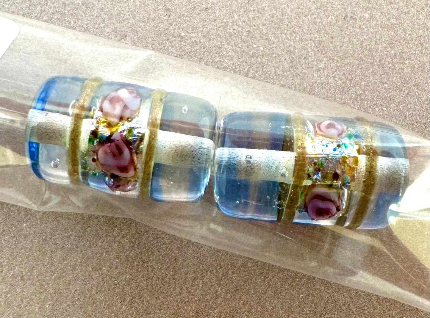 OUTLET 10 grams Lampwork Cylinder Beads, 16 x 8 mm, Chalk White Silver Flower (3000-silver-flower), Glass, Czech Republic