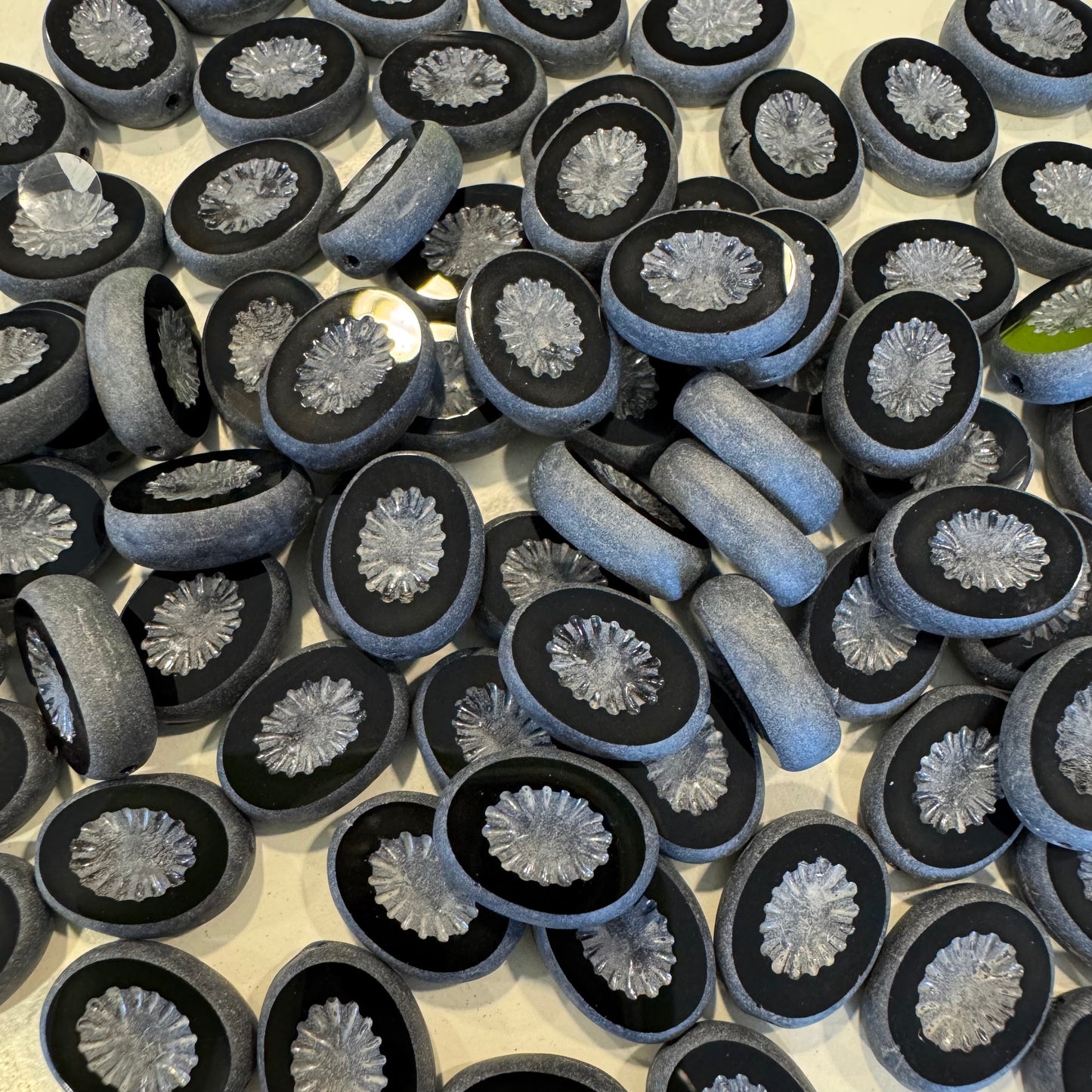 Table Cut Kiwi Beads, Black Matte Hematite (23980-84100-14400), Glass, Czech Republic