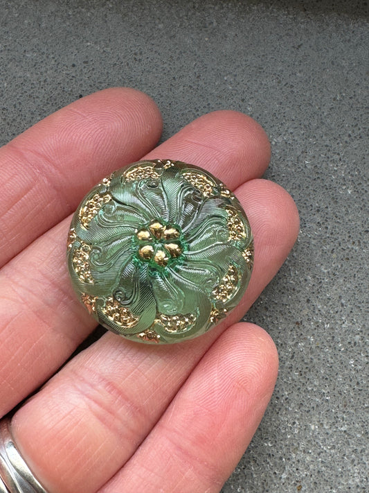 1個 手描きガラスボタン（飾り付き）、サイズ12（27 mm）、ガラス、チェコ共和国