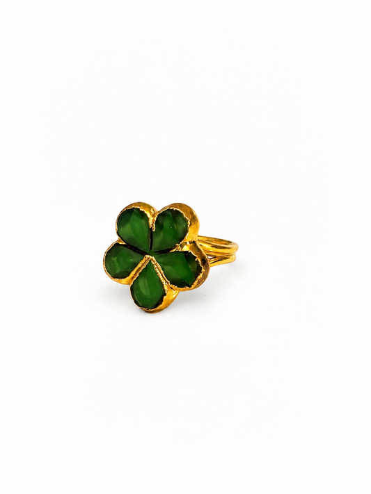 OUTLET ring with Czech glass bead - table cut flower 17mm adjustable gold