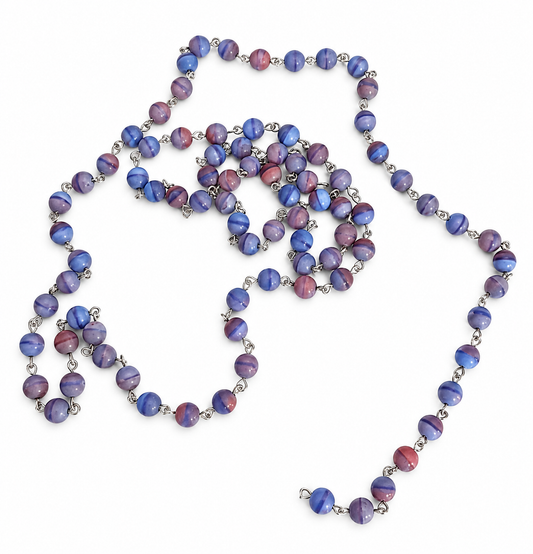 OUTLET 92cm chain with Round Druck Beads, 6 x 6 mm, Blue Pink Mixed (blue-pink-mixed), Glass, Czech Republic