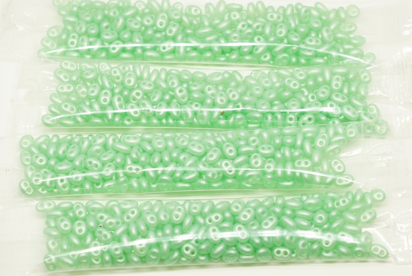 OUTLET 10 grams Preciosa Twin 2-Hole Seed Beads (Like Superduo), Round Hole, Loose, 2.5 x 5 mm, Pastel Pearl Green (00050-77751), Glass, Czech Republic