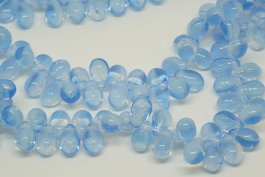 OUTLET 10 grams Drop Beads, 6 x 9 mm, Opal White Transparent Blue (01000-30060), Glass, Czech Republic