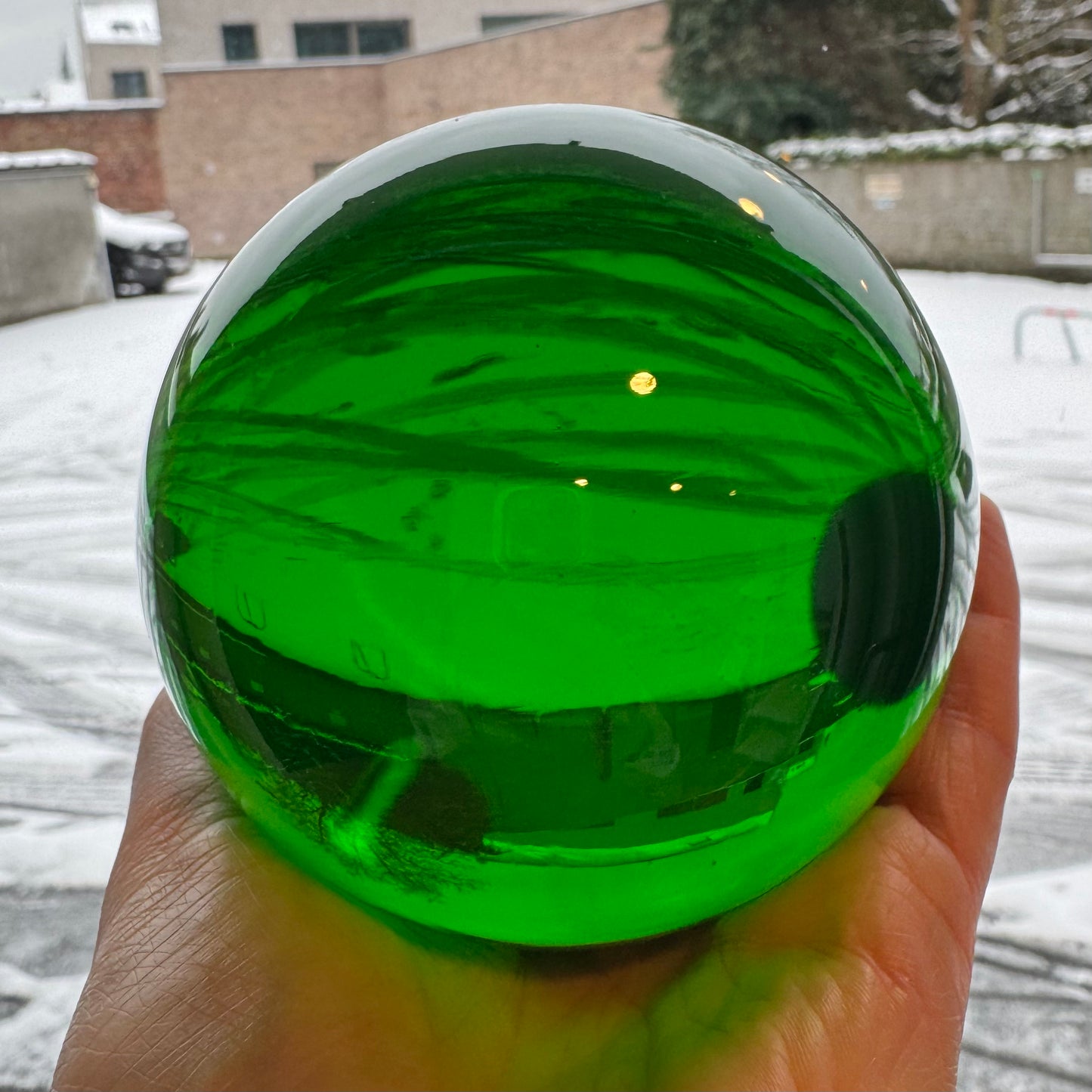 READY to ship - 4,6,8 or 10cm GREEN Transparent Uranium Round Glass Sphere Marble (with flat side), Glass, Czech Republic