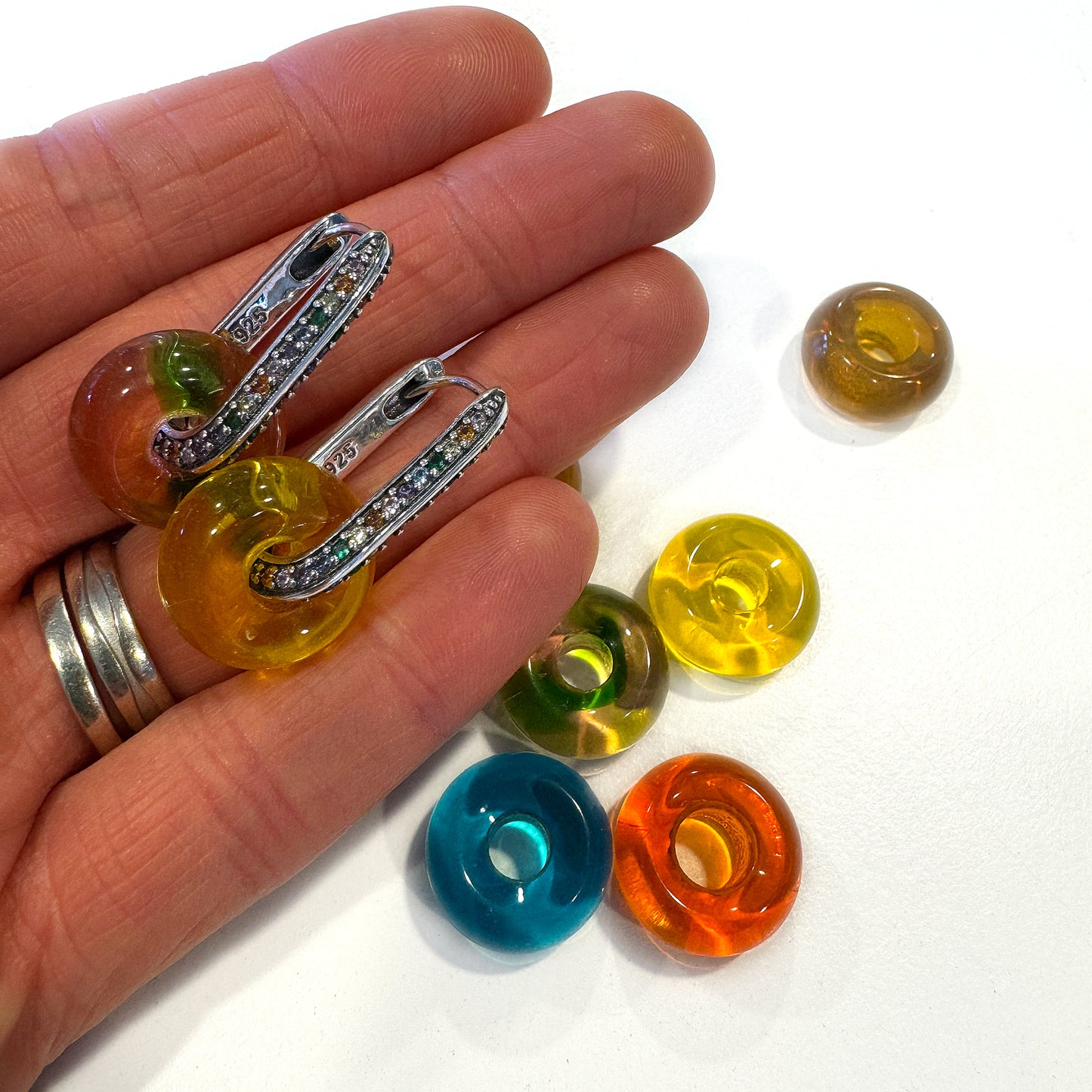 U-shaped Congo Hoop Earring Finding with Colored Zirconium , approx. 24x14 mm, Sterling Silver 925