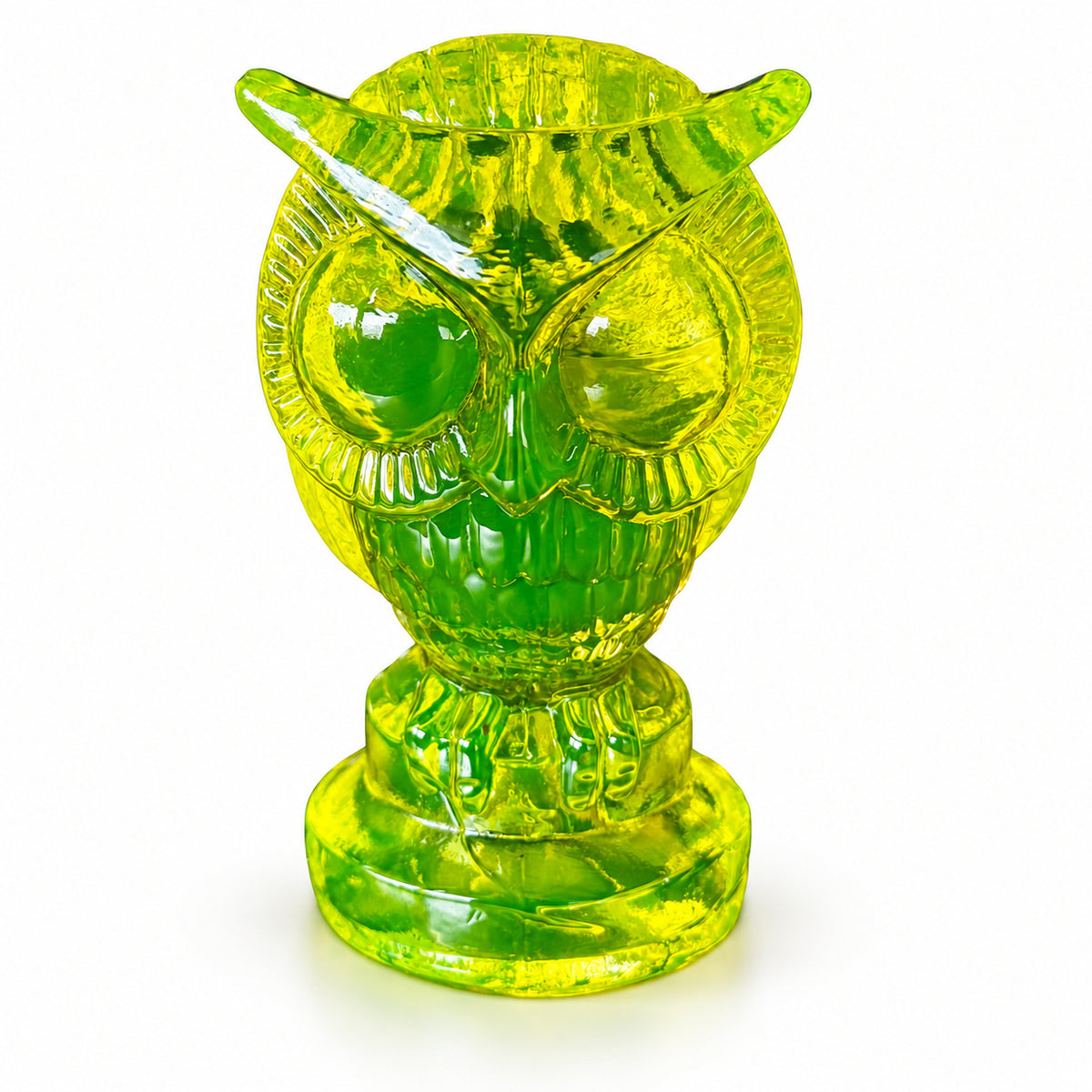 Uranium Glass Tableware (Glow under UV) - Statuette - Owl with Big Eyes, Czech Republic