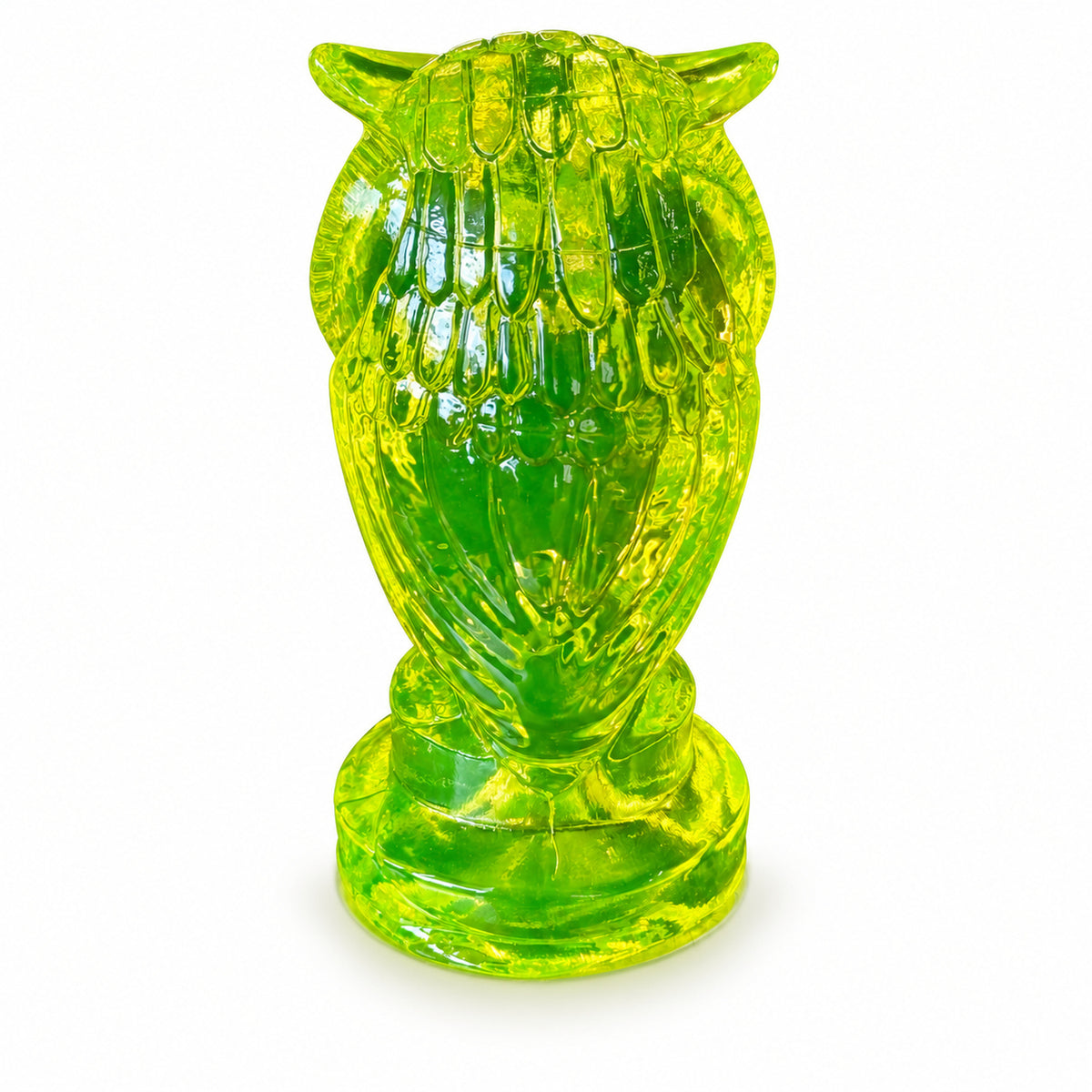 Uranium Glass Tableware (Glow under UV) - Statuette - Owl with Big Eyes, Czech Republic