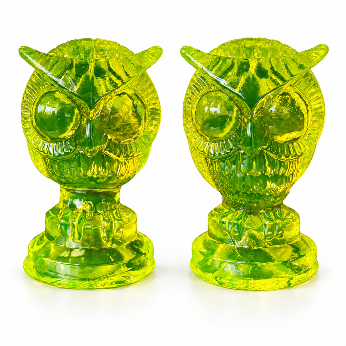Uranium Glass Tableware (Glow under UV) - Statuette - Owl with Big Eyes, Czech Republic