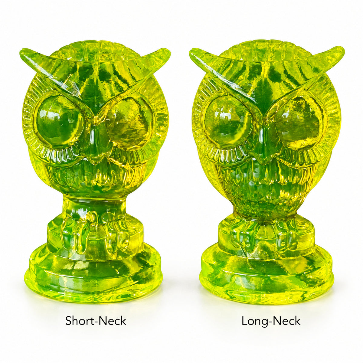 Uranium Glass Tableware (Glow under UV) - Statuette - Owl with Big Eyes, Czech Republic