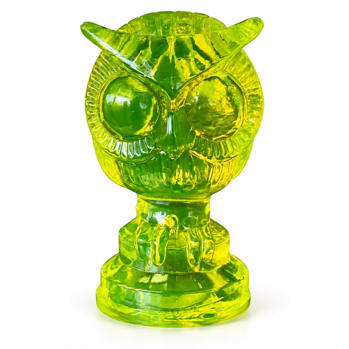 Uranium Glass Tableware (Glow under UV) - Statuette - Owl with Big Eyes, Czech Republic