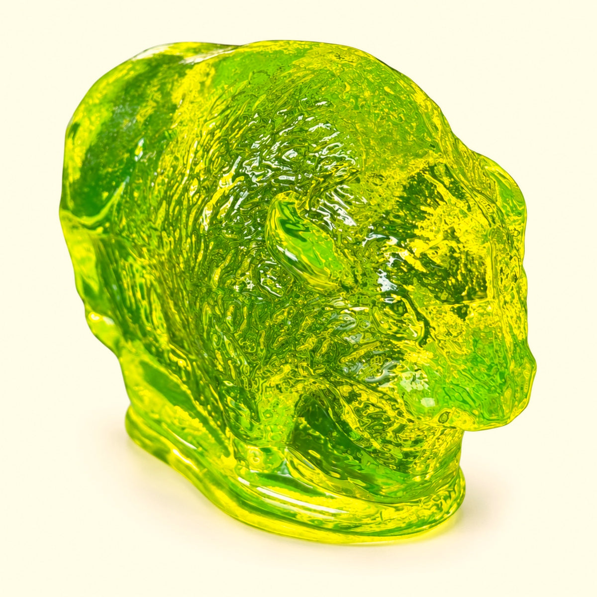 Uranium Glass Tableware (Glow under UV) - Statuette - Bison, Czech Republic