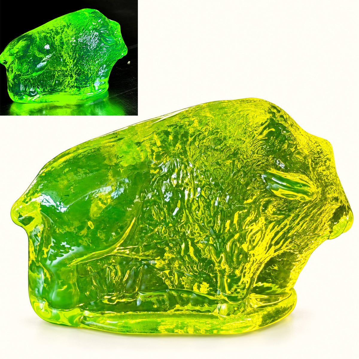 Uranium Glass Tableware (Glow under UV) - Statuette - Bison, Czech Republic