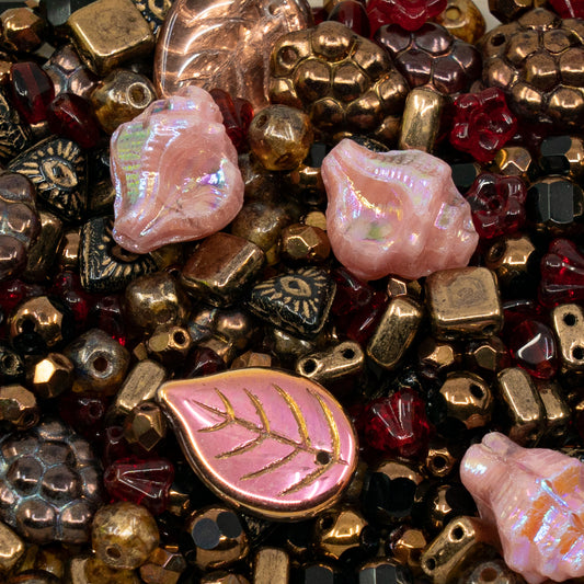 捷克玻璃珠的限量混合桌面切割、哑光和光面、刻面火焰抛光剂、手工制作套件、灰色珊瑚熔岩