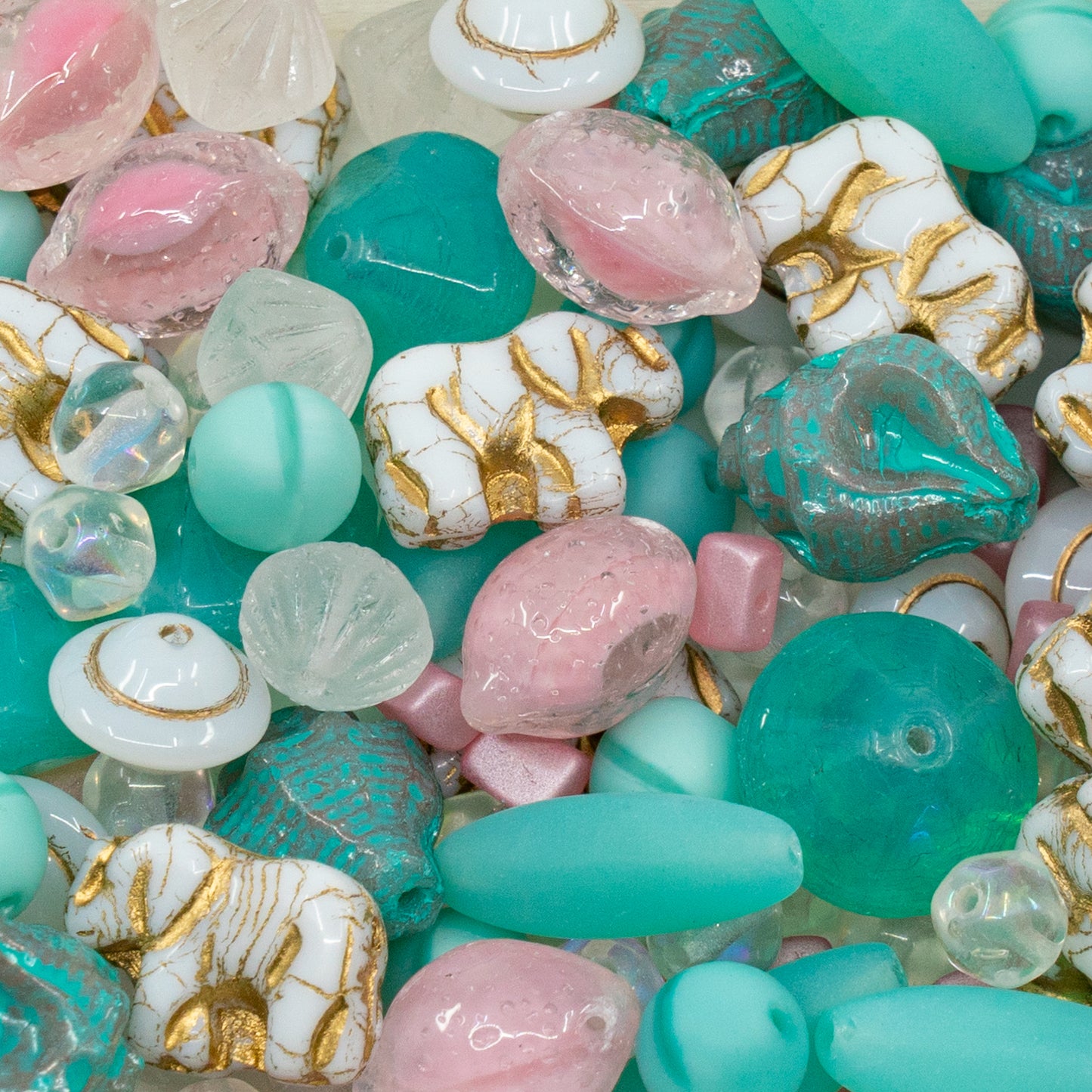 LIMITED Mix of Czech Glass Beads, UV active Turquoise and Pink