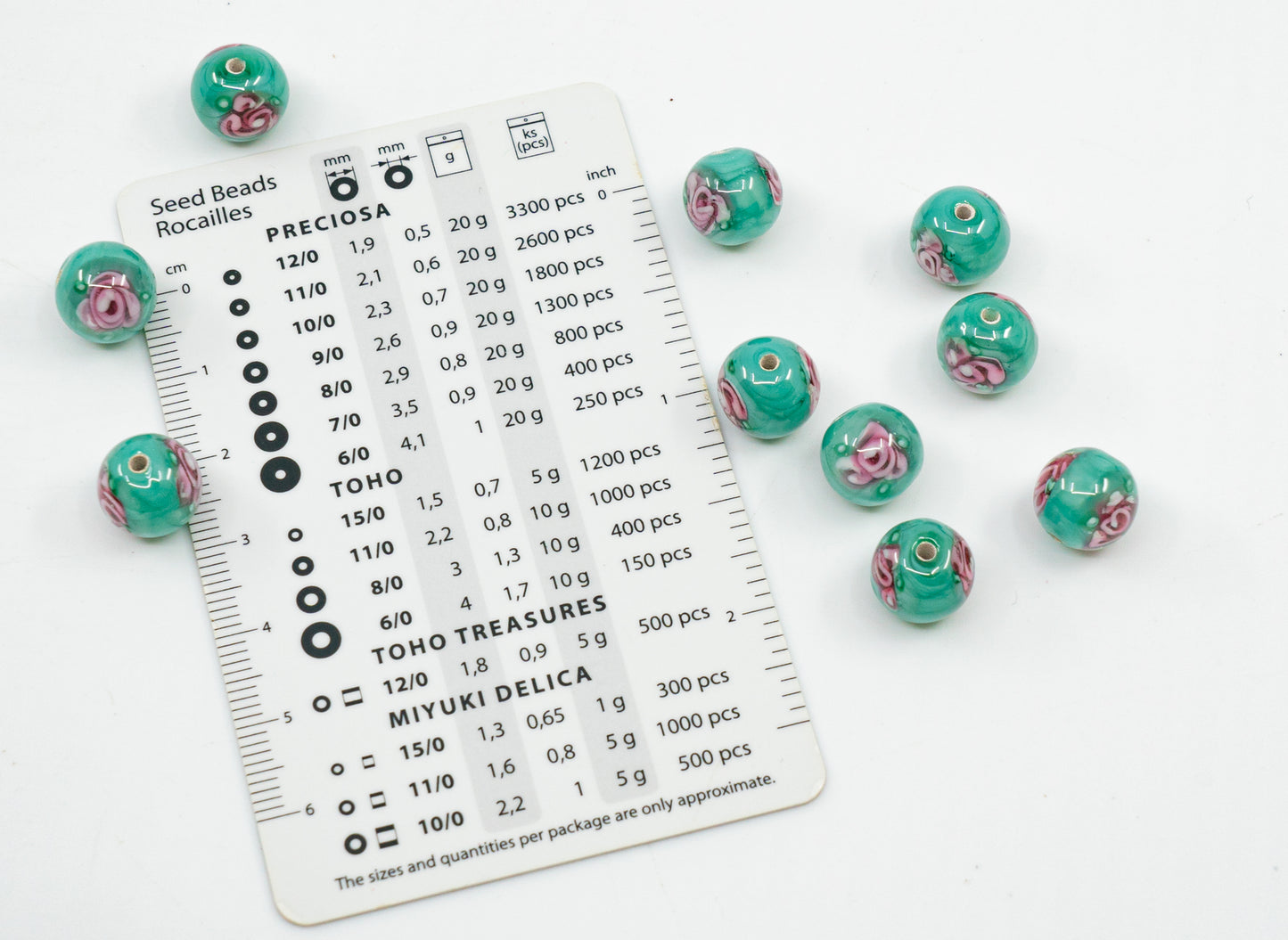 Lampwork HandMade Beads, Green with Flower, Glass, Czech Republic