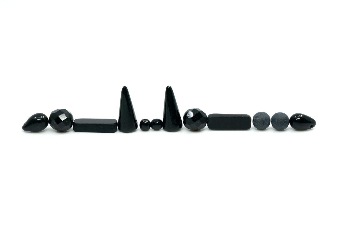 Glass Bead Mix with Drops, table-cut and fire polish Czech Beads, Glossy & Matte Black