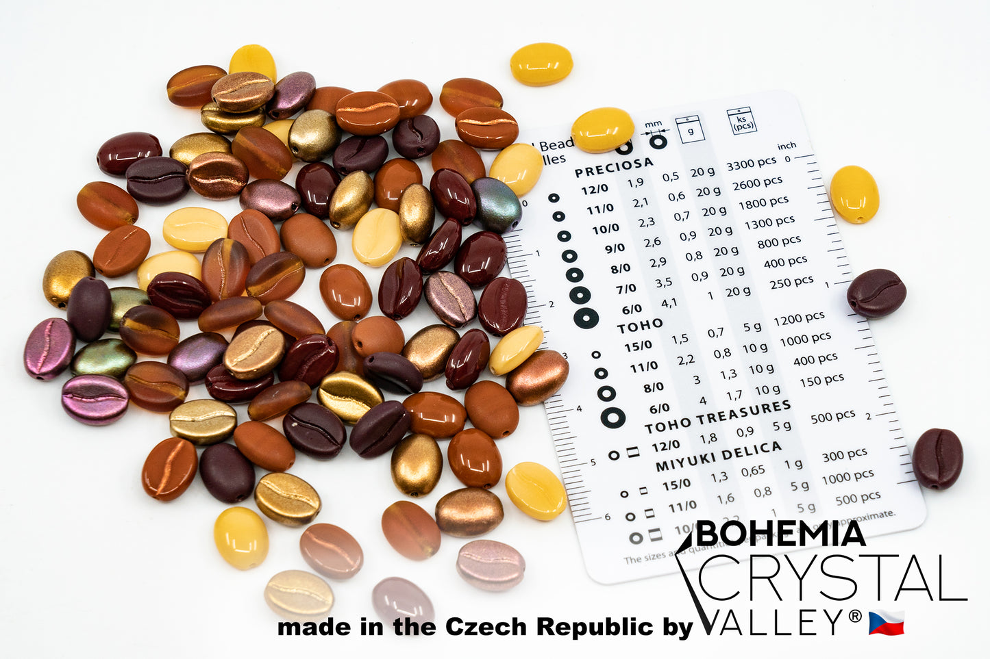 捷克共和国玻璃咖啡豆珠，11x8mm MIX，用于珠宝制作装饰品