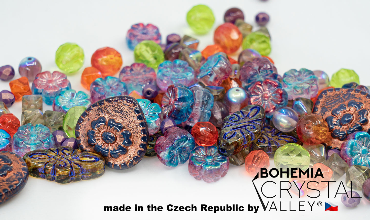 独特的捷克波西米亚玻璃压珠、疯狂紫绿铜、桌面切割、哑光和光泽、刻面火抛光剂、手工制作套件 BCV 的混合