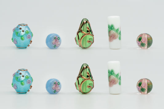 10 pcs Lampwork Glass Bead Mix with Flower design, Hand Made