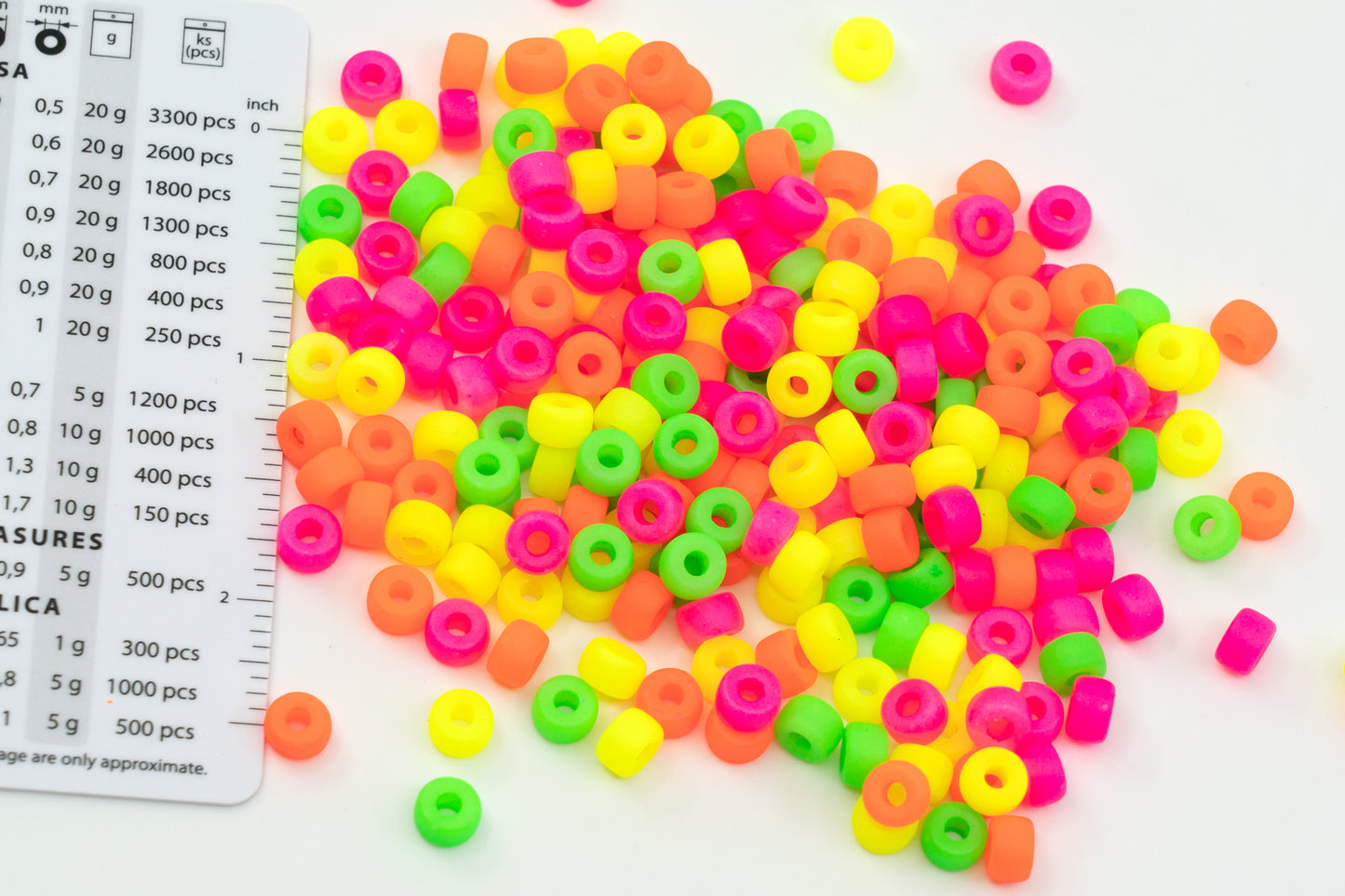 Mix of Big Pony Bagel Czech Glass Beads, 6 mm (big hole 2 mm) Semi Matte Neon Mix