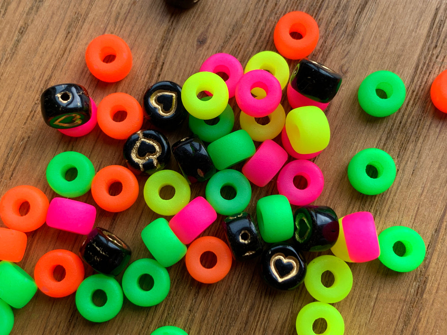 Mix of Big Pony Bagel Czech Glass Beads, 6 mm (big hole 2 mm) Semi Matte Neon Mix