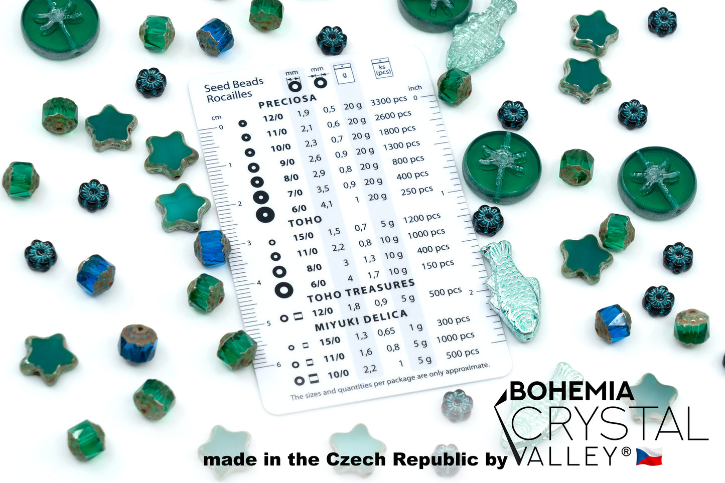 Glas-FOCAL-Perlenmischung mit Blumen, tschechische Tischschliff- und Feuerlackperlen, PG-Grün