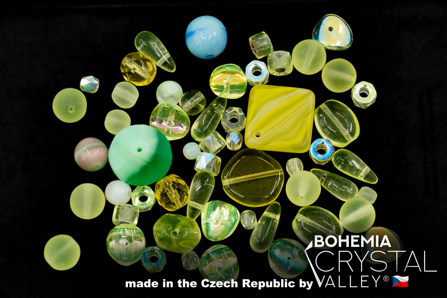 GLOW-unter-Schwarzlicht-Kristall-Glasperlen-Mix, verschiedene Größen und Farben, Uran, tschechischer Vintage-Glasperlen-Mix
