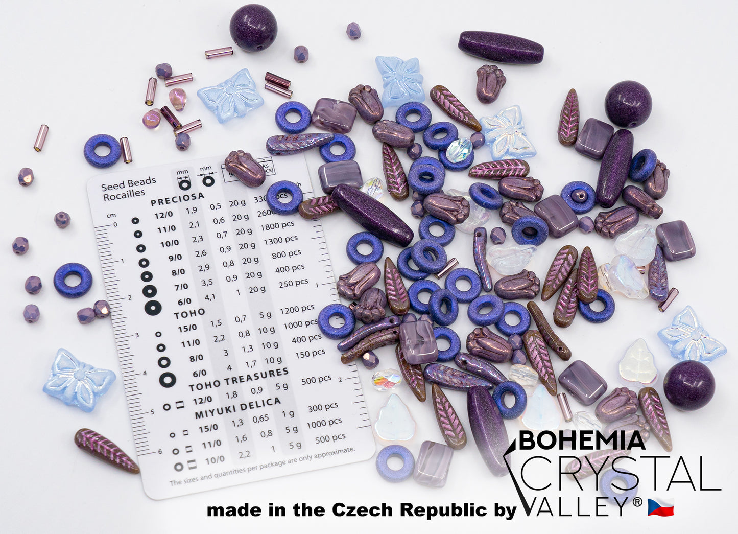 Mix of Unique Czech Bohemia Glass Pressed Beads, Violet Purple Pink Crystal AB, Table Cut, Matte and Glossy, Hand Made BCV