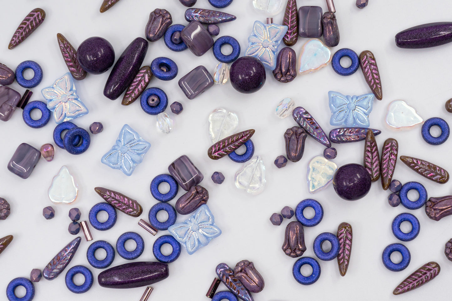 Mix of Unique Czech Bohemia Glass Pressed Beads, Violet Purple Pink Crystal AB, Table Cut, Matte and Glossy, Hand Made BCV