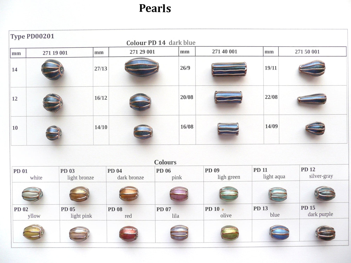 30 pcs Lampwork Beads Pearl Decor PD201 / Teardrop/Pear (271-50-001), Handmade, Preciosa Glass, Czech Republic