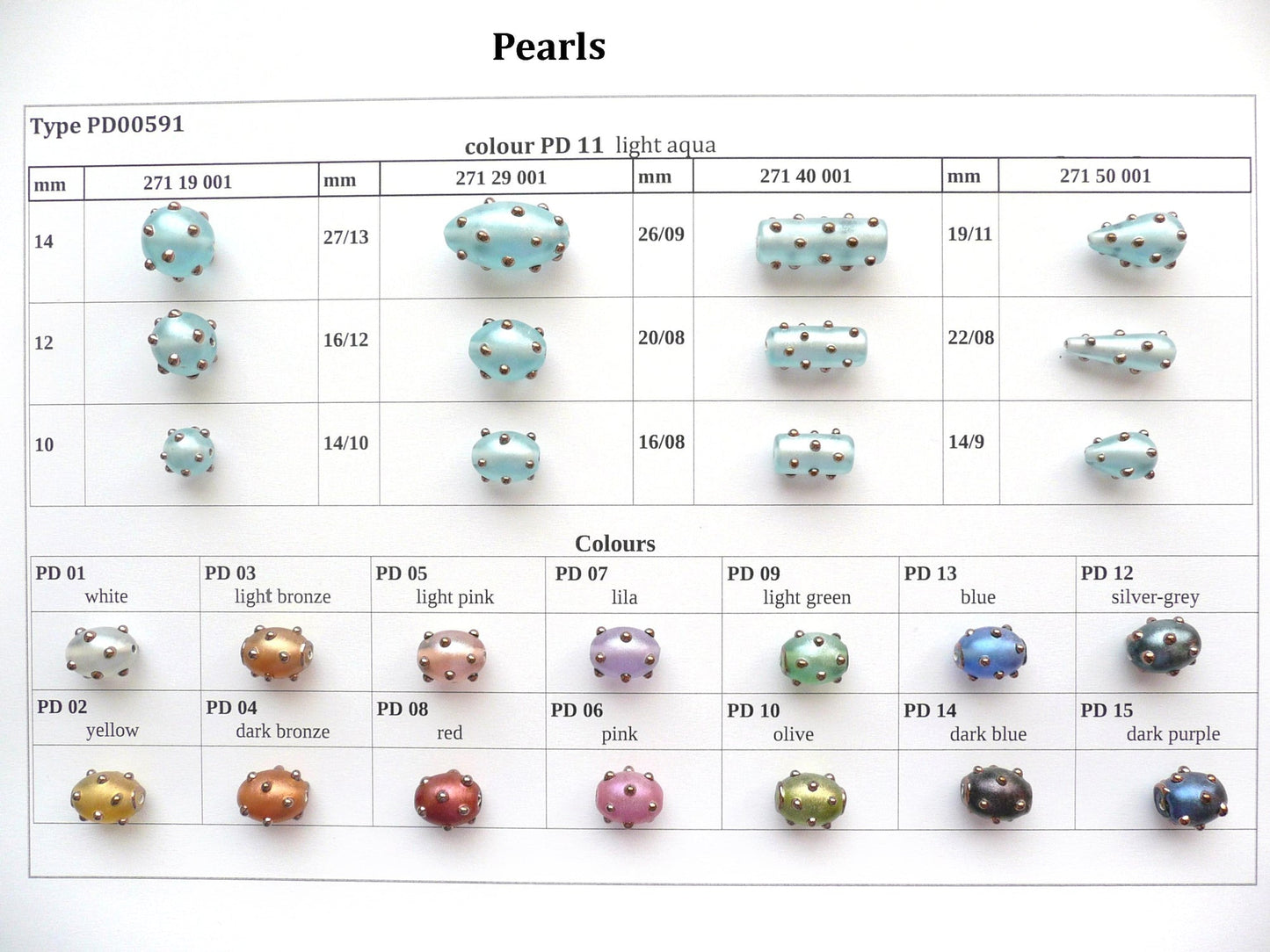 30 pcs Lampwork Beads Pearl Decor PD591 / Teardrop/Pear (271-50-001), Handmade, Preciosa Glass, Czech Republic
