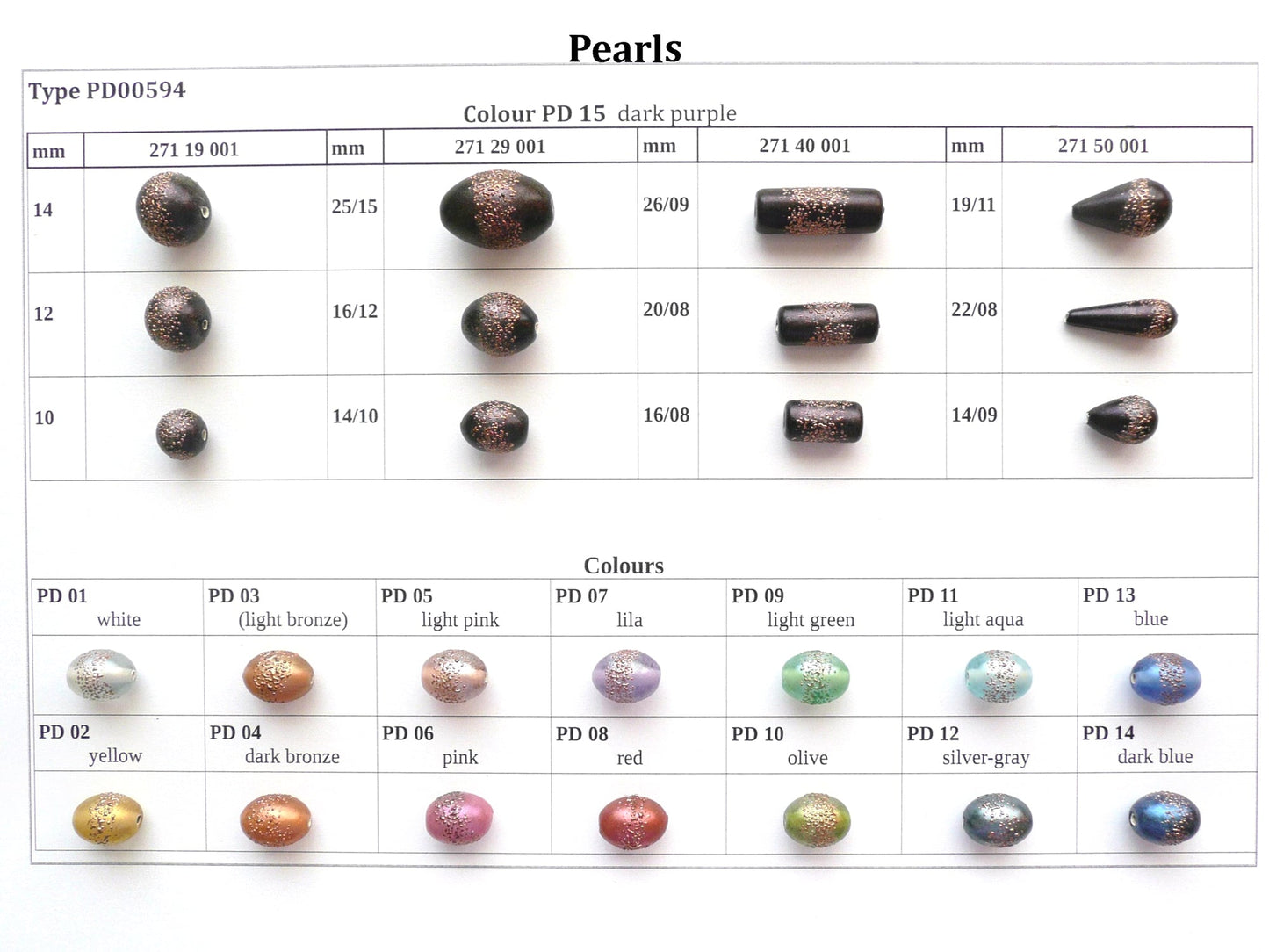 30 pcs Lampwork Beads Pearl Decor PD594 / Teardrop/Pear (271-50-001), Handmade, Preciosa Glass, Czech Republic