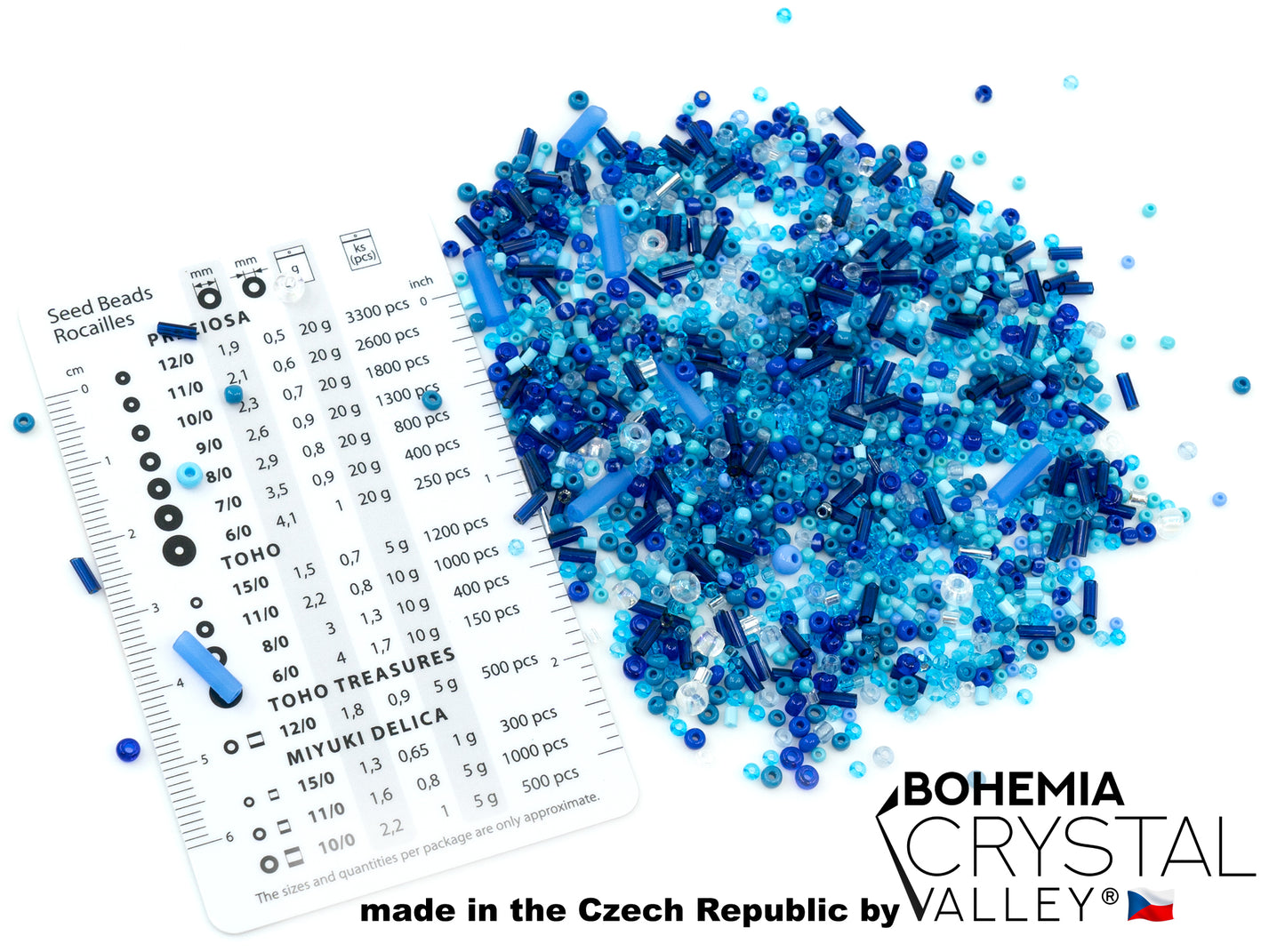 小 Rocailles、种子珠和号角 2-10 毫米 Preciosa Ornela 捷克玻璃珠（20 克），混合蓝色