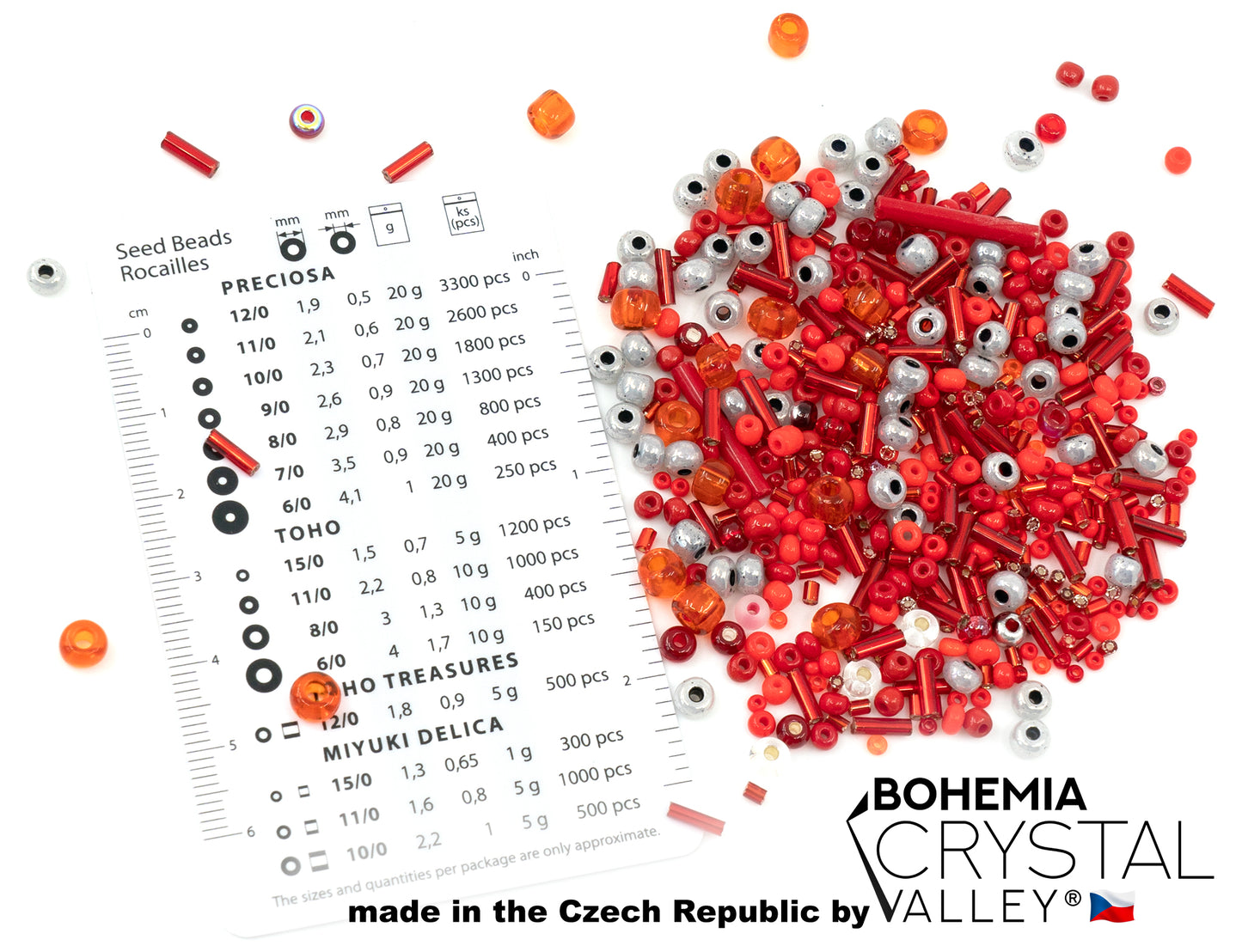 Small Rocailles, Seed Beads & Bugles 2-10mm Preciosa Ornela Czech Glass Beads, Red Rocailles Mix