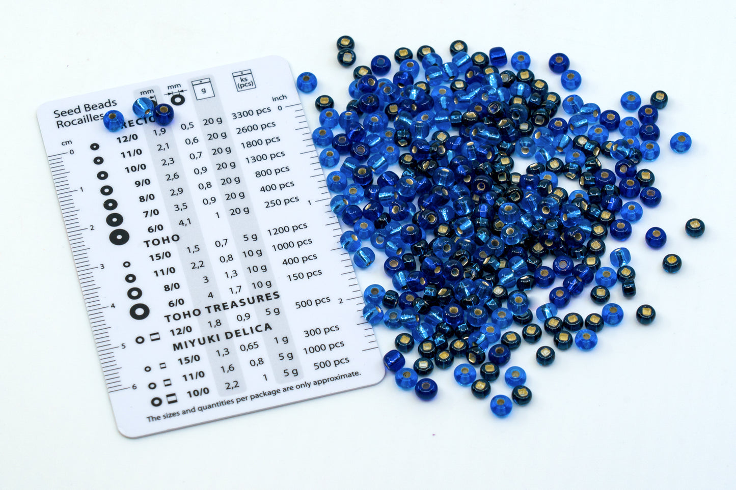 Mix of Big Preciosa Ornela Seed Beads, Rocailles for embroidery, bracelets, DIY and other craft projects including jewelry making and cloth making, 6/0-8/0 Blue Silver Lined