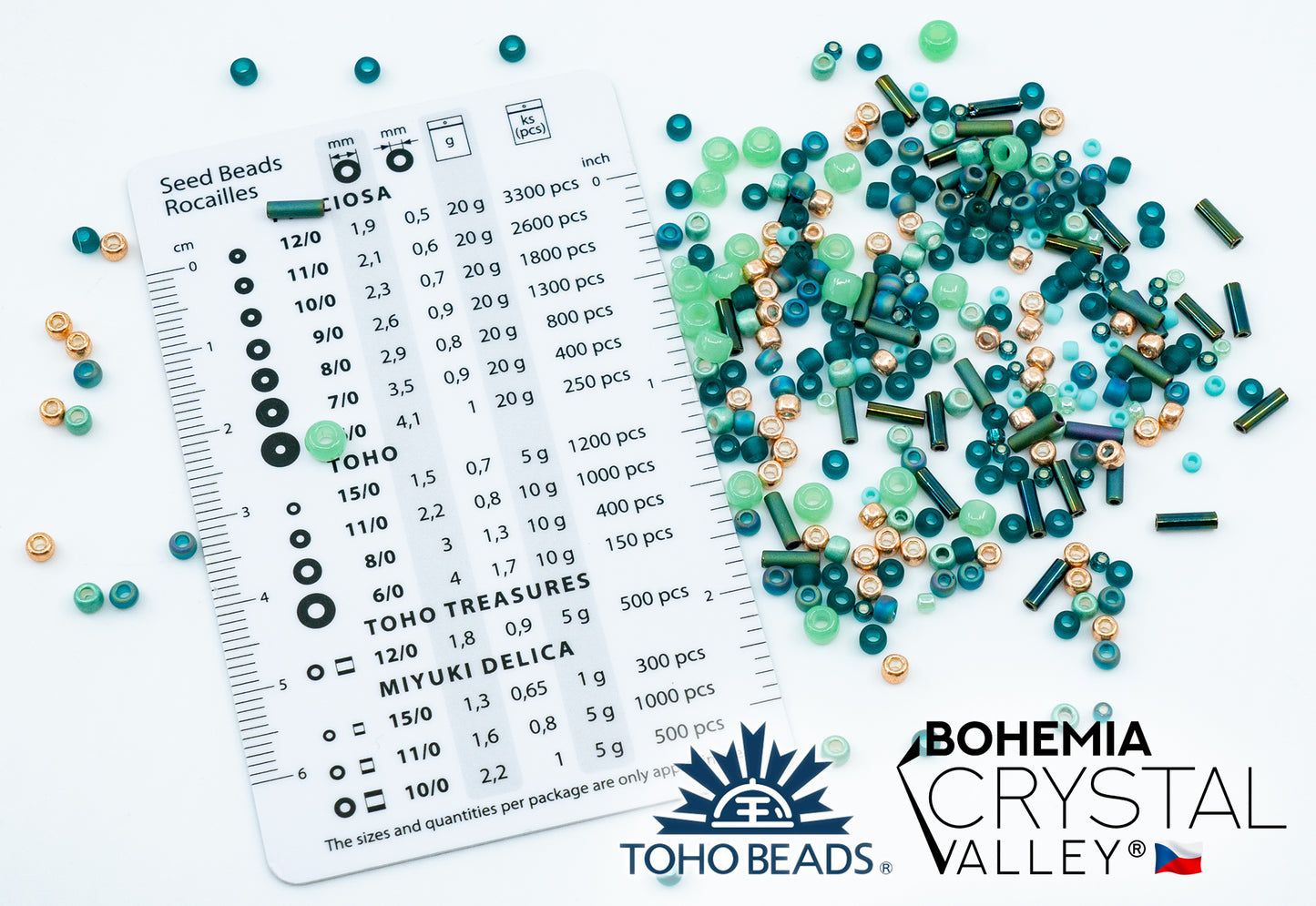 Czech Glass Beads & Japaneese TOHO Seed Beads for Jewelry Making Set - 4 Gentle Distinct packs: Table Cut Flowers, Fire Polished Faceted 4mm, 2x TOHO Rocailles Mix Teal & Pink Beige