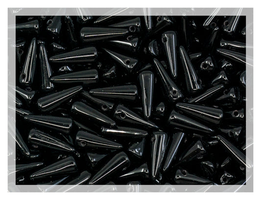 Kleine Spike-Glasperlen, gepresste tschechische Dornenperlen mit 1 Loch und flachem Boden, Tiefschwarz 23980, 4 x 10 mm
