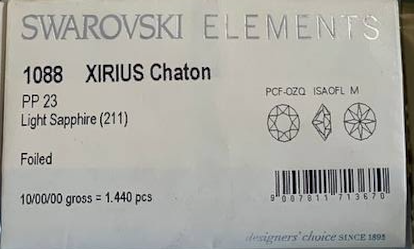 OUTLET Swarovski Sealed Envelope, XIRIUS Chaton 1088 PP 23 Light Sapphire foiled - 1440 pcs