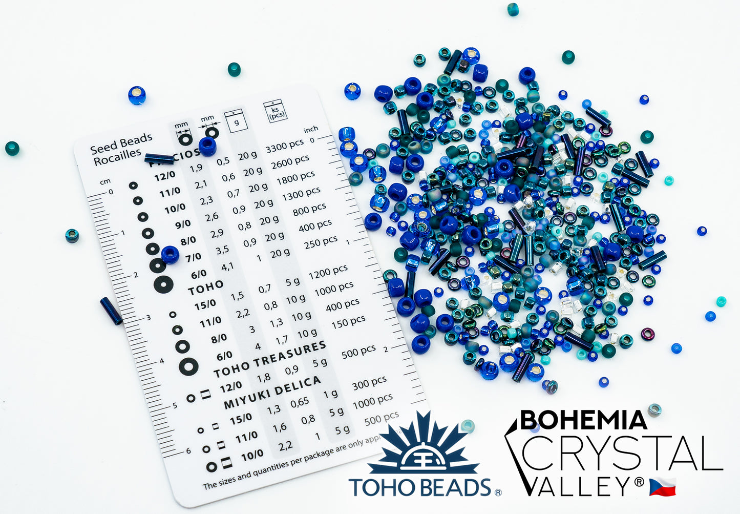 TOHO mix - small Rocailles, Seed Beads and Bugles, Japan, MIX Royal Blue (like 3224 - Mahou-Blue/Green)