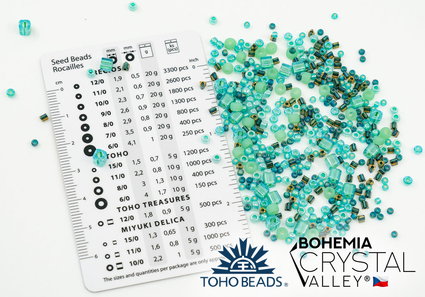 TOHO mix - small Rocailles, Seed Beads and Bugles, Japan, MIX turquoise (like 3203 - Take-Seafoam/Green)