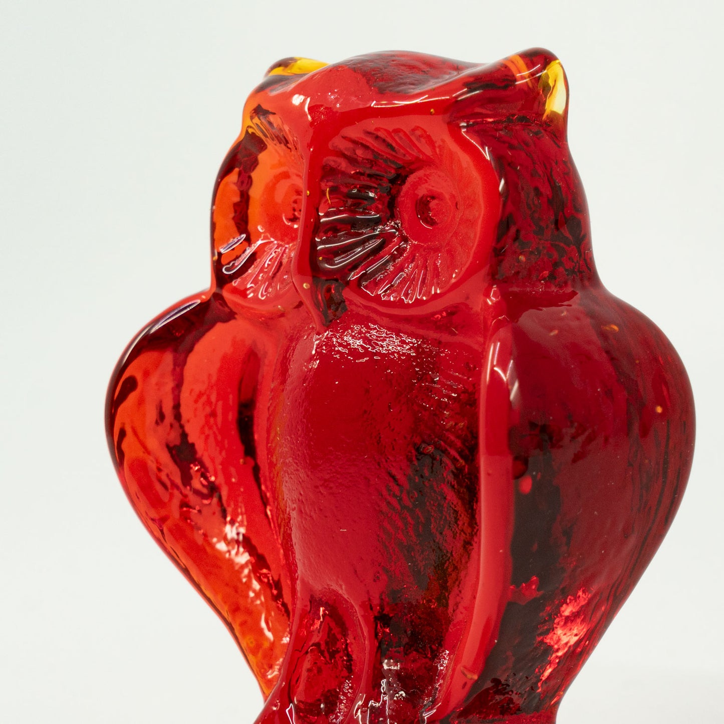 Cadmium Red Glass Statuette - Big Owl - Glow Under UV light