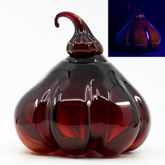 镉红玻璃青蛙小雕像 - 紫外光下发光