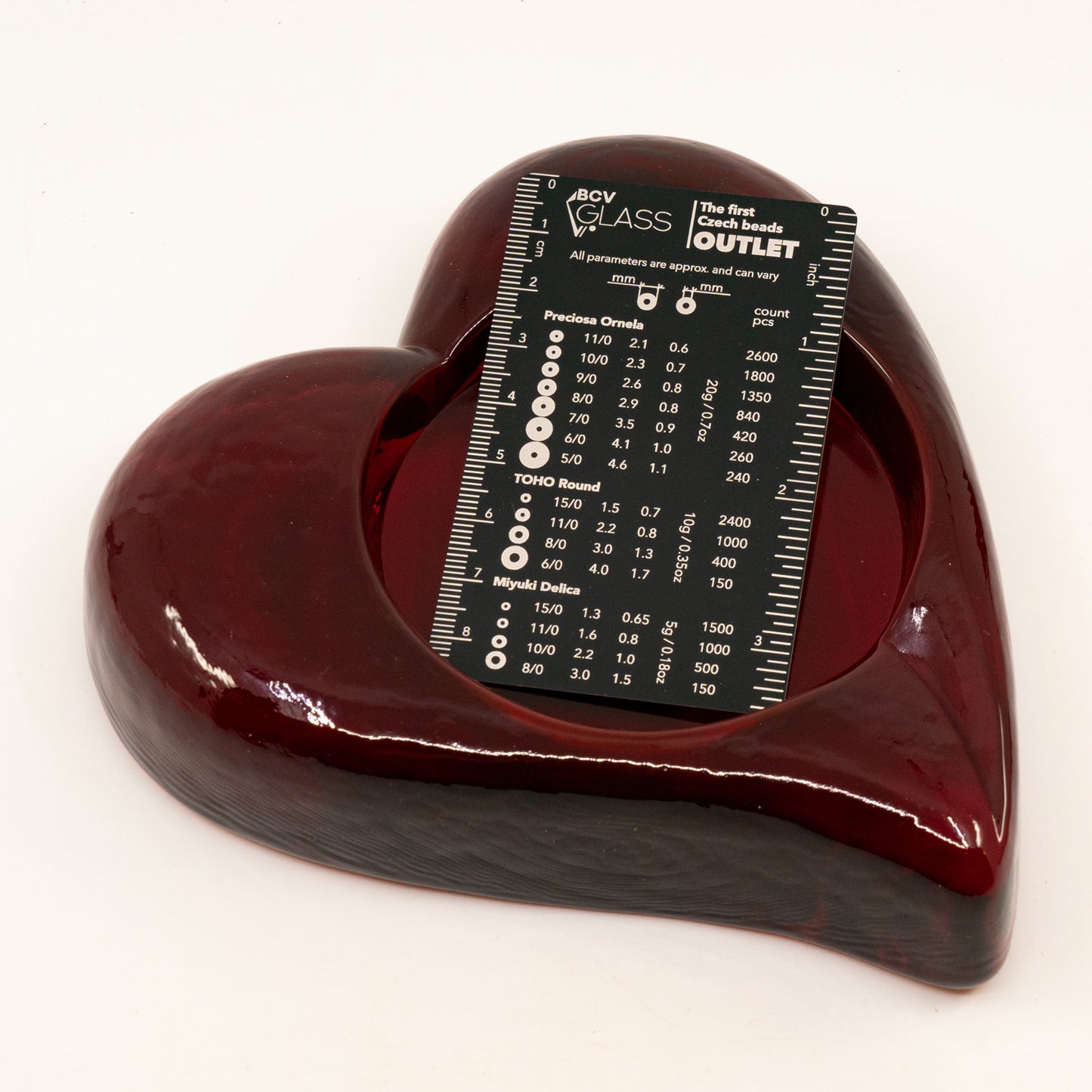 カドミウムレッドガラス製小像 - 二重ハート型マット仕上げ - 紫外線で光る