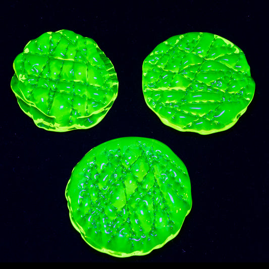 Uranium Glass Cookie (2) Paper Weight – Handmade UV-Reactive Art Figurines, Czech Republic
