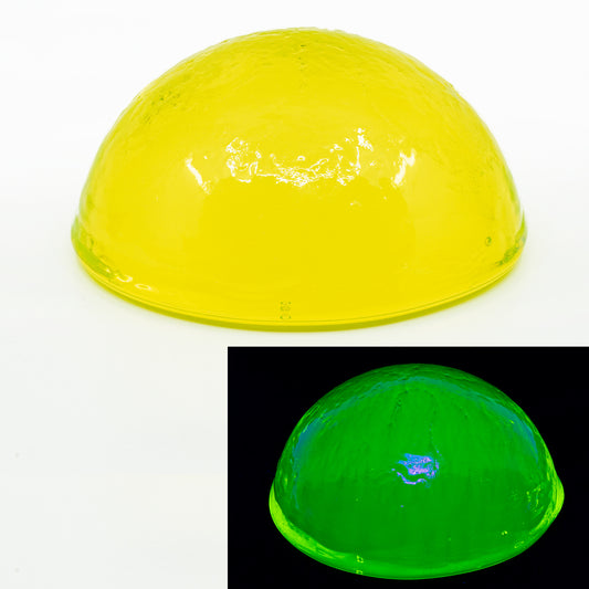 Uranium Glass Paperweight (Glow under UV) - Half Sphere Yellow, Czech Republic