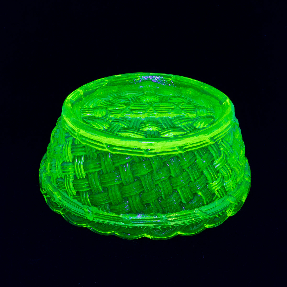 DEFECTIVE Uranium Glass Tableware (Glow under UV) - Jewelry Box / Bowl with Lid - Vintage Large Hen, Czech Republic